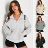 Fall Winter Sweatshirt Half Zipper Big Pocket Turn-down Collar Long Sleeves Loose Thick Pure Color Elastic Cuff Daily Wear Casual Sport Top