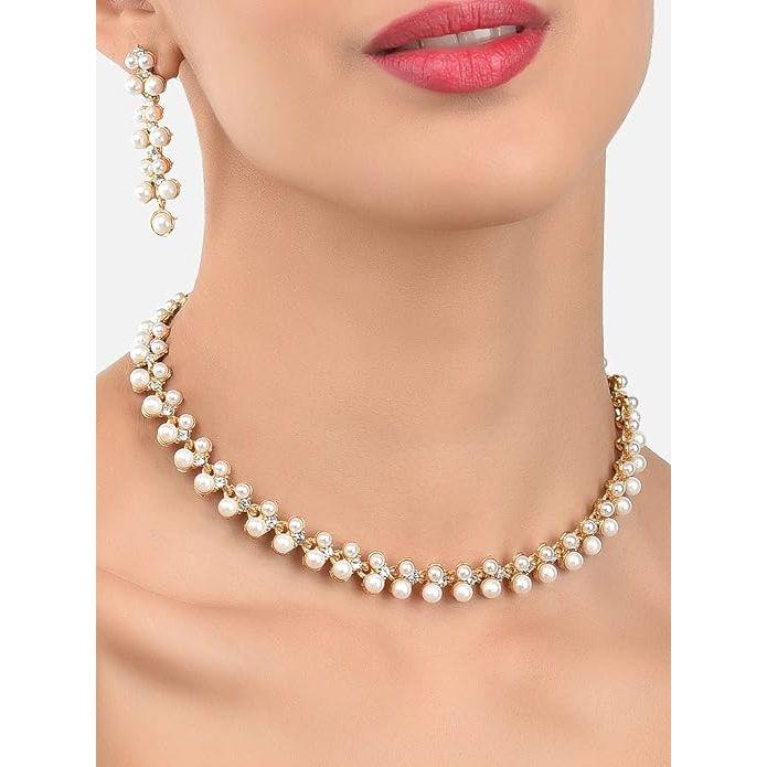 ZAVERI PEARLS Комплект украшений-колье с жемчугом в современном стиле для женщин