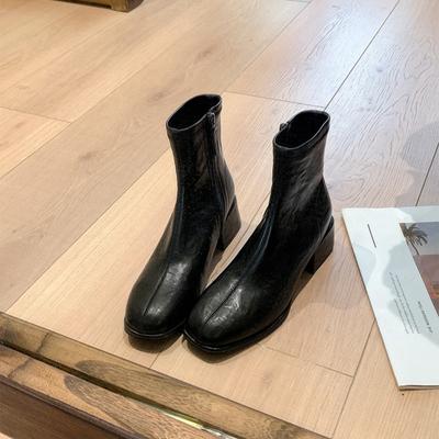 Женские осенние ботинки из натуральной кожи Новые осенне-зимние ботинки на толстом каблуке в стиле ретро, в британском стиле, короткие ботинки, повседневные низкие ботинки для женщин