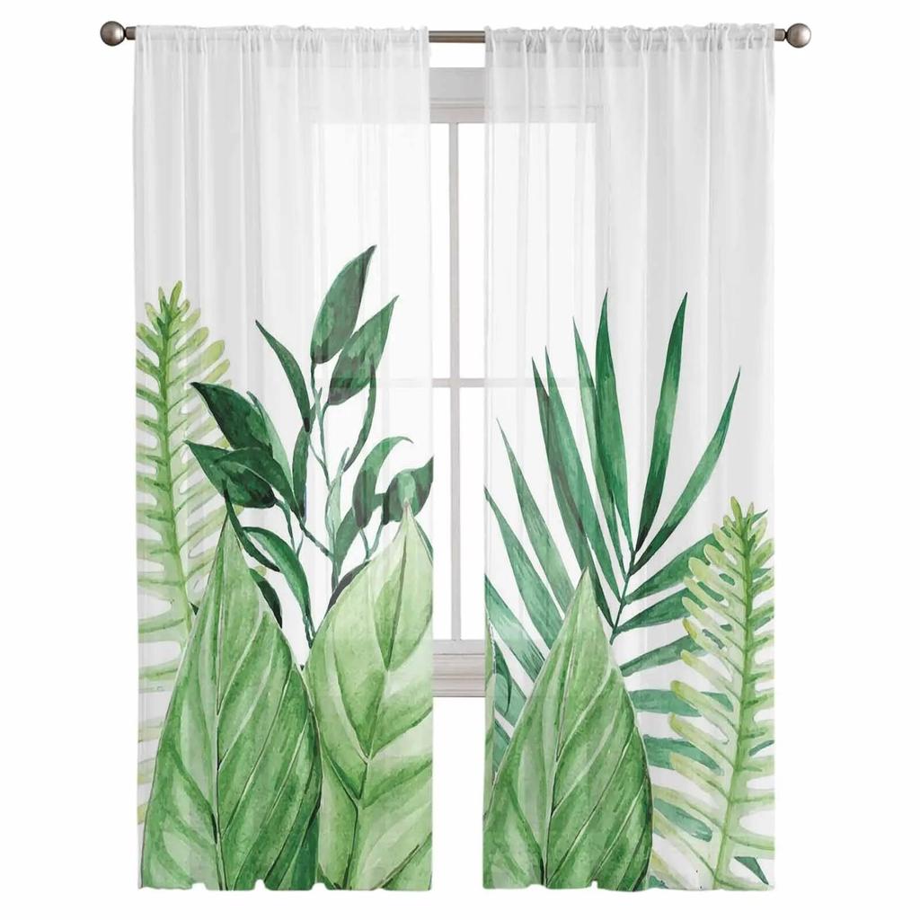 Летние зеленые тропические растения листья шифоновые прозрачные шторы для гостиной спальни украшения дома оконная вуаль тюлевая занавеска