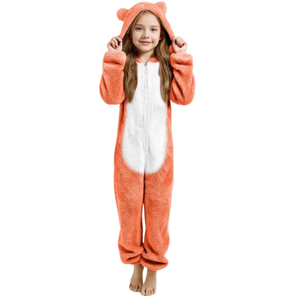 Children's Fashion Colour-Blocked Fleece-Lined Thickened -Eared Fleece Romper