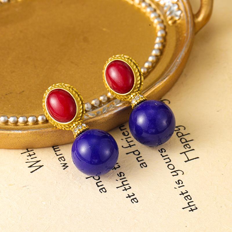 Винтажные богемные серьги с натуральным камнем и посеребренными и позолоченными иглами