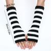 A Pair Women's Fashionable Striped Fingerless Mittens Girls Long Knit Gloves for Warmth Winter Glove