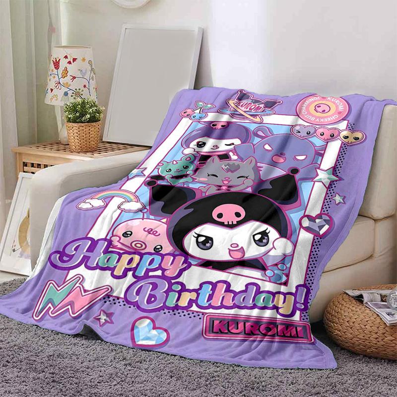 1pc Happy Birthday Kuromi Blanket, Soft Throw Blanket, Perfect for Couch or Travel Use, Living Room, Travel, Camping, Car Blankets, Beach, Office Naps