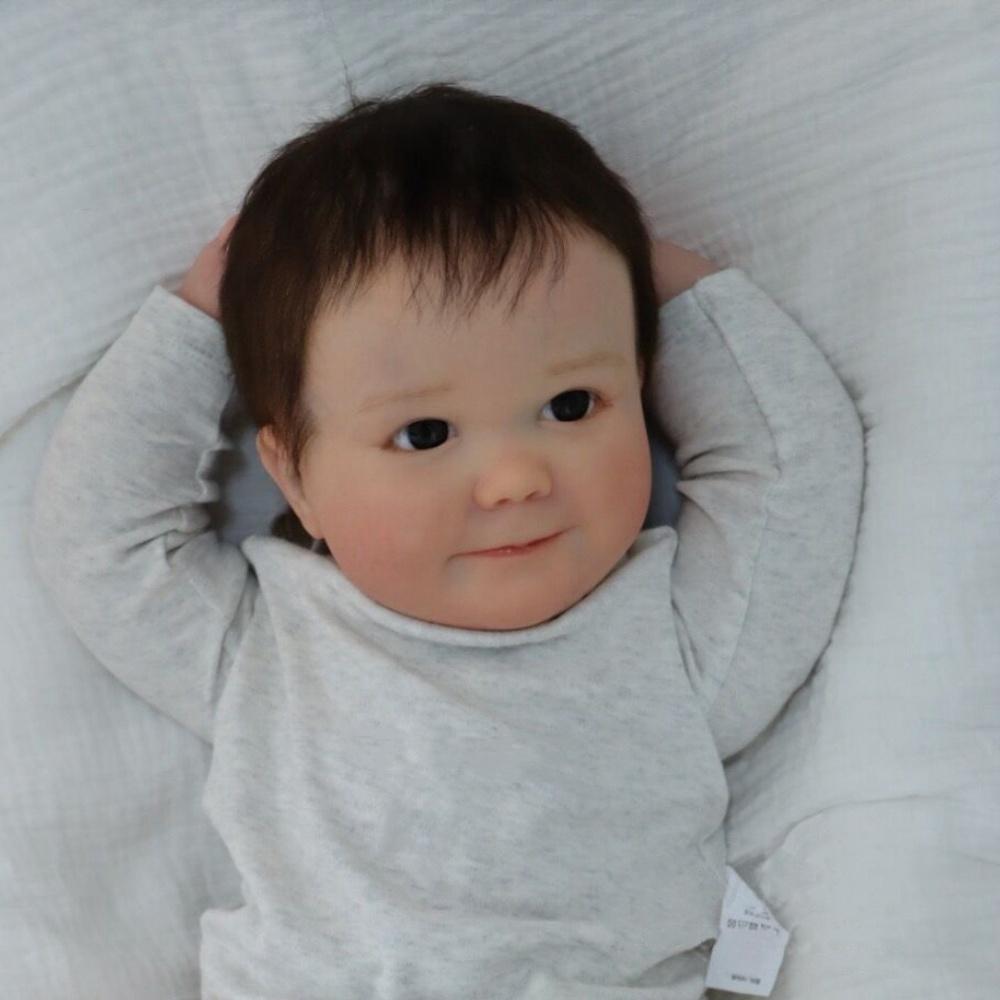 Cute Big Size Realistic Fat Bebe Reborn Dolls JUNE Awake 60cm Cloth Body Vivid Cuddly Newborn Doll Cosplay Boy Baby Toy Doll Lifelike Simulation Dolls