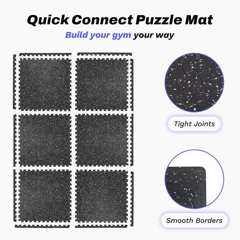 Замковые коврики для спортзала, 24 кв. фута, 6 плиток с резиновым покрытием и пеной EVA для домашних тренировок