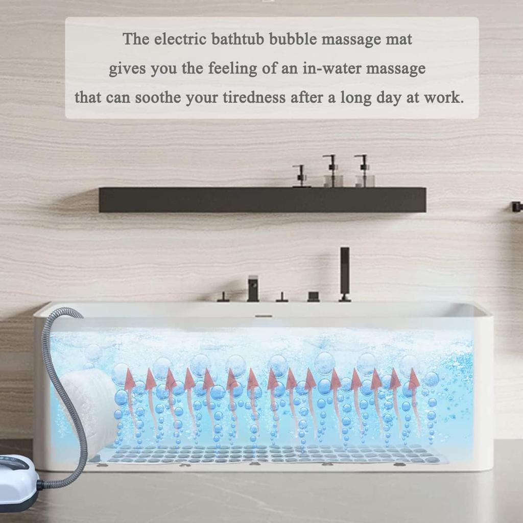 Electric Bathtub Bubble Massager Spa Mat - Adjustable Air Jet System with Remote Control for Ultimate Relaxation (White, 47" X 17")