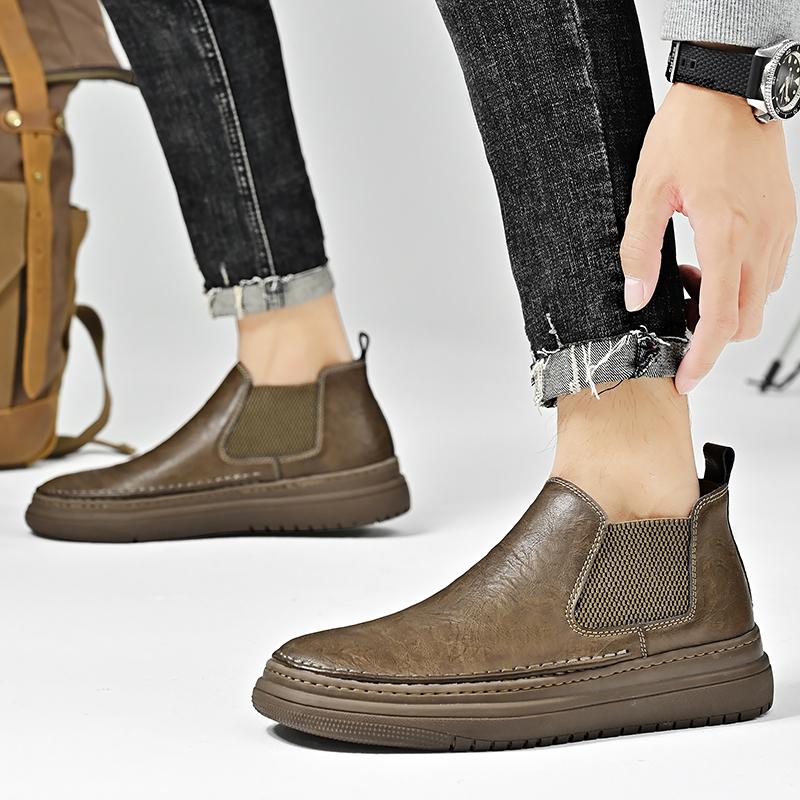 British Style Chelsea Boots Men Ankel Shoes Business Dress Boots New Autumn/Winter Khaki/black Comfortable Chelsea Short Boots