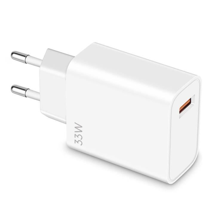 Chargeur Secteur Rapide 33W Compatible avec Xiaomi 12T, 12T Pro, Xiaomi 12, 12X, 12 Pro, 12 Lite