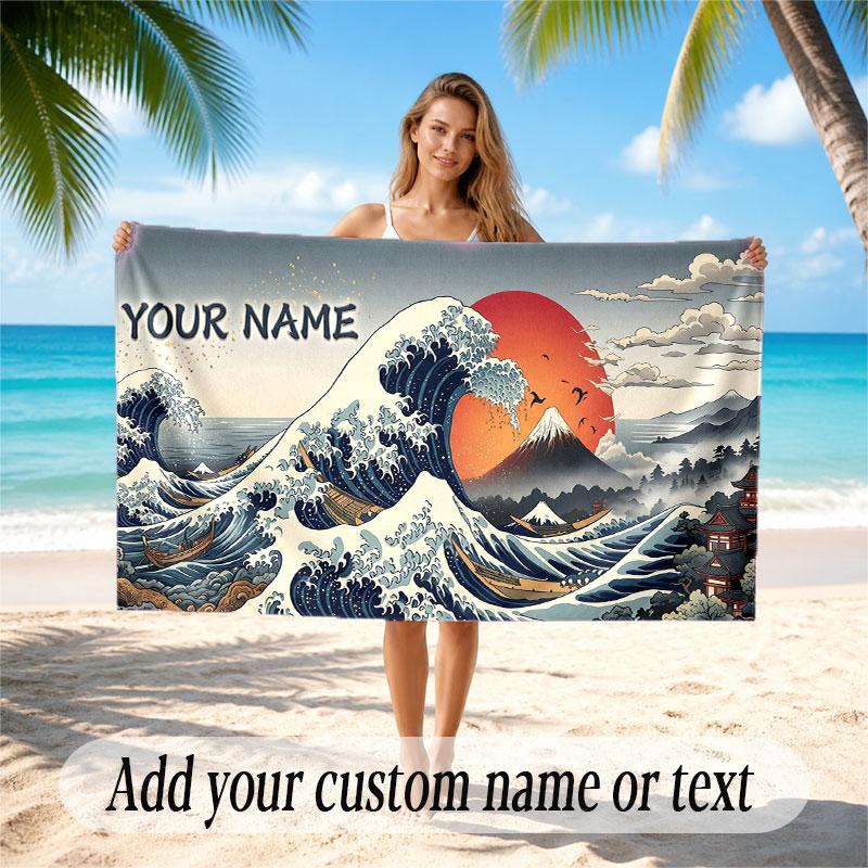 Octopus Sea Life Theme Soft Beach Towel Personalized Custom Name Text Towel Portable for Beach Pool Travel