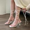 New Style Fashionable Women's Temperament Sandals Summer New Square Head Hollowed-out Cross Strap Stiletto Heels Zapatos Mujer