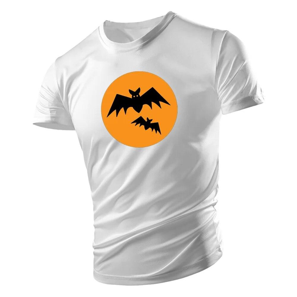 Летняя мода в спортивном стиле с круглым воротником Мужская футболка с коротким рукавом на Хэллоуин с принтом летучей мыши Harajuku Мужская свободная удобная дышащая футболка
