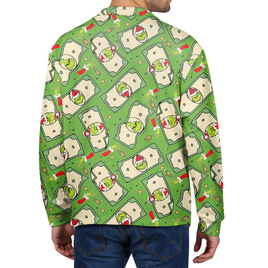 Мужская повседневная рубашка с длинным рукавом на пуговицах с рождественским принтом