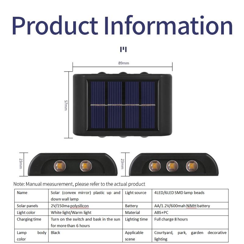 Solar LED Wall Lamp Outdoor Waterproof Up and Down Luminous Lighting Garden Decoration Solar Lights Stairs Fence Sunlight Lamp