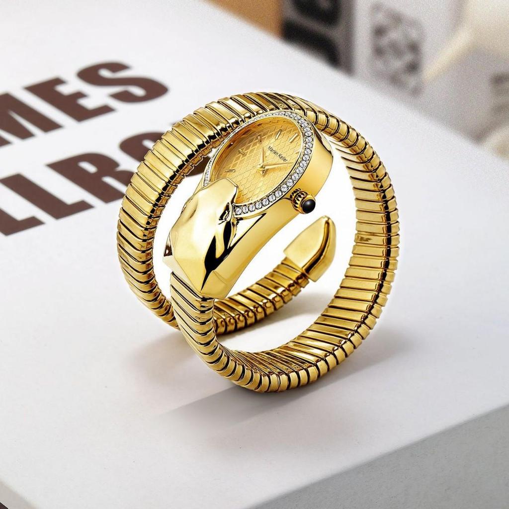 Marenkeller 2025 Women's Quartz Snake Watch with Diamond Set and IP Plating Design.