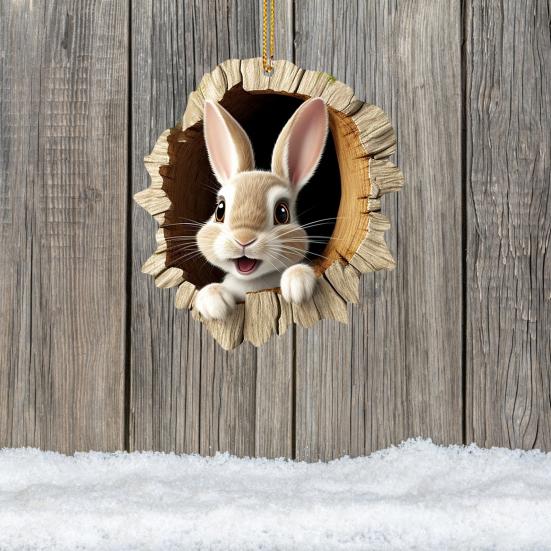 1/5Pcs Easter Rabbit Ornament Easter Bunny Tree Hole Acrylic Pendant Door Window Hanging Decoration for Holiday Home Decor