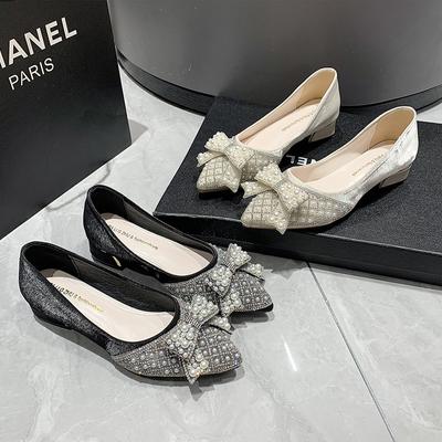 Женские роскошные туфли-лодочки для весенней вечеринки с жемчужным бантом и острым носком на высоком каблуке. Туфли для девочек со стразами.