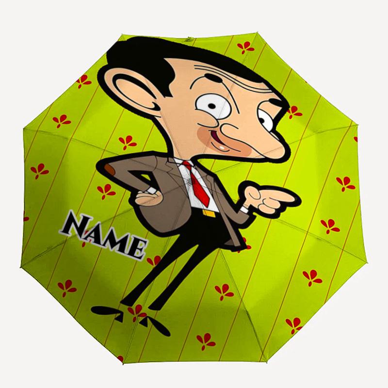 1PC Mr. Bean Custom Name Automatic Open/Close, 8-Rib Durable Frame Compact Travel Umbrella for Men & Women D1222025