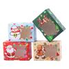 4pcs With Window Christmas Gift Boxes Snowman Design Opening Candy Packaging Bakery Boxes Gingerbread Theme Paper Box