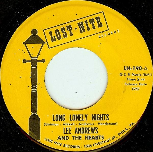 7-дюймовая пластинка LEE ANDREWS THE HEARTS Long Lonely Nights LN190 Lost Nite Recor US Rock Б/у
