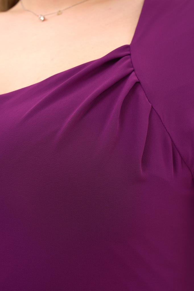 Women's Square Neck Pleated Detail Short Sleeve Midi Length Chiffon Dress 4469/105