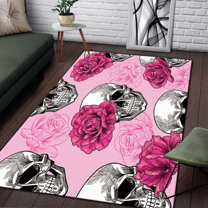 Винтажный декоративный череп с узором розы, декоративный квадратный ковер, современный дом, гостиная, пол, матовый ковер для спальни, художественный коврик для плаката