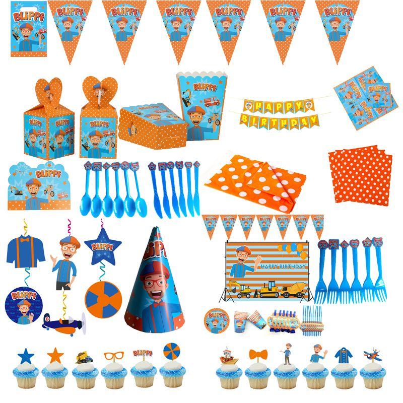 Изысканные игрушки Blippi, товары для вечеринки, тарелки, стаканчики, соломинки, баннер, воздушные шары