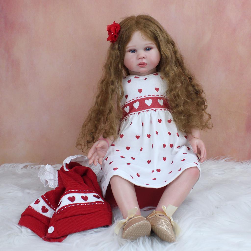 70 см 3D краска для кожи, мягкая силиконовая кукла реборн, игрушка, ткань, тело, реалистичные длинные волосы, платье принцессы для девочек, платье для малышей, арт Bebe