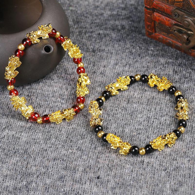 Brave Troops Garnet Beads Bracelet Wealth Good Luck Chinese Beast Wristband Gold Men Women Bracelet Wholesale
