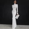 French Fashion Women's Autumn Slim Temperament Solid Color High Neck Long Sleeve Bag Hip Long Dress