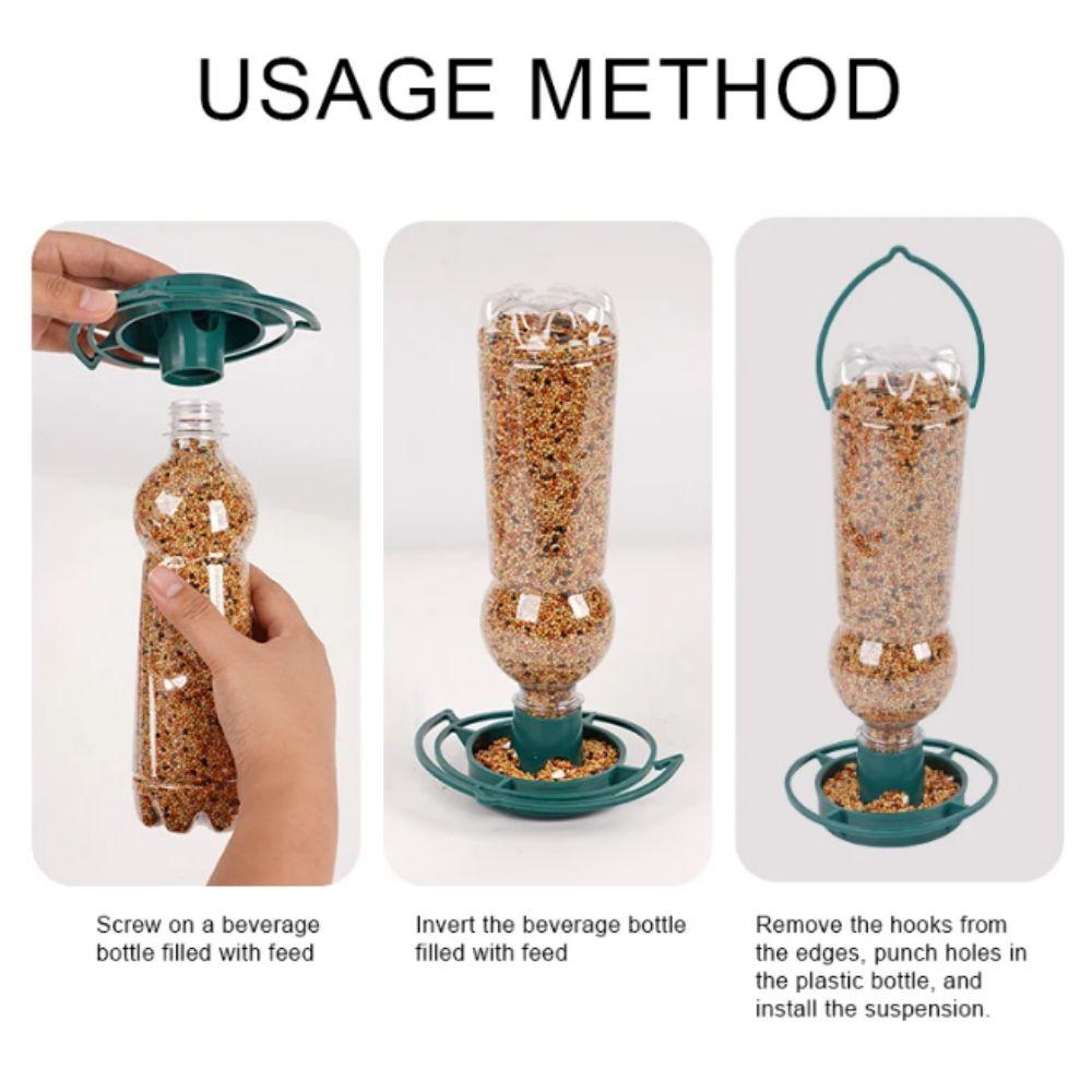 Green Hanging Bird Feeder Automatic Hanging Feeding Tray Bottle Mouth Docking Outdoor