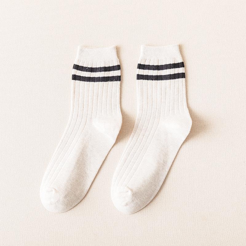 Men's Spring and Autumn Mid-length Socks, Classic Two-bar Sweat-absorbing and Breathable Sports Stockings, Versatile Cotton Socks