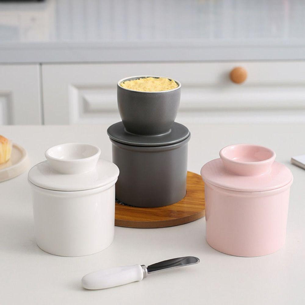 with Lid Butter Cup Ceramic Butter Jar Butter Can Butter Tank Breakfast