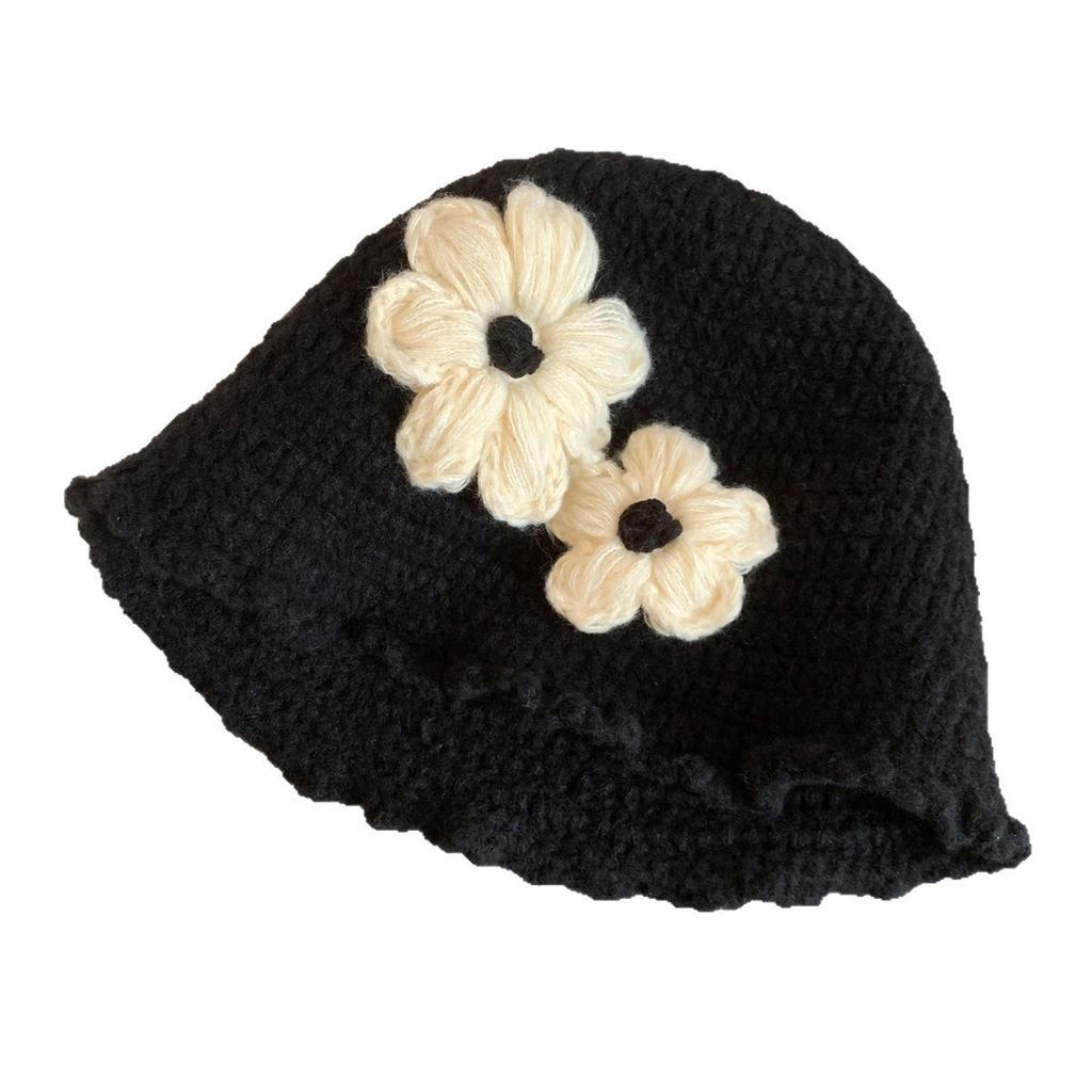 Wool hat winter woman big head circumference Korean three-dimensional flower cold hat stacking hat warm face small versatile bucket hat protection