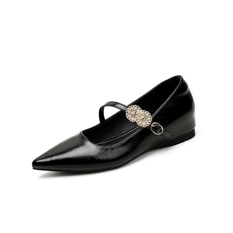 Французские туфли-лодочки на пружине, с острым носком, темпераментные, с металлической пряжкой, ремень в виде одной линии, внутренняя танкетка, женская обувь, вечерний бриз, нежные туфли, фея, одинарные туфли