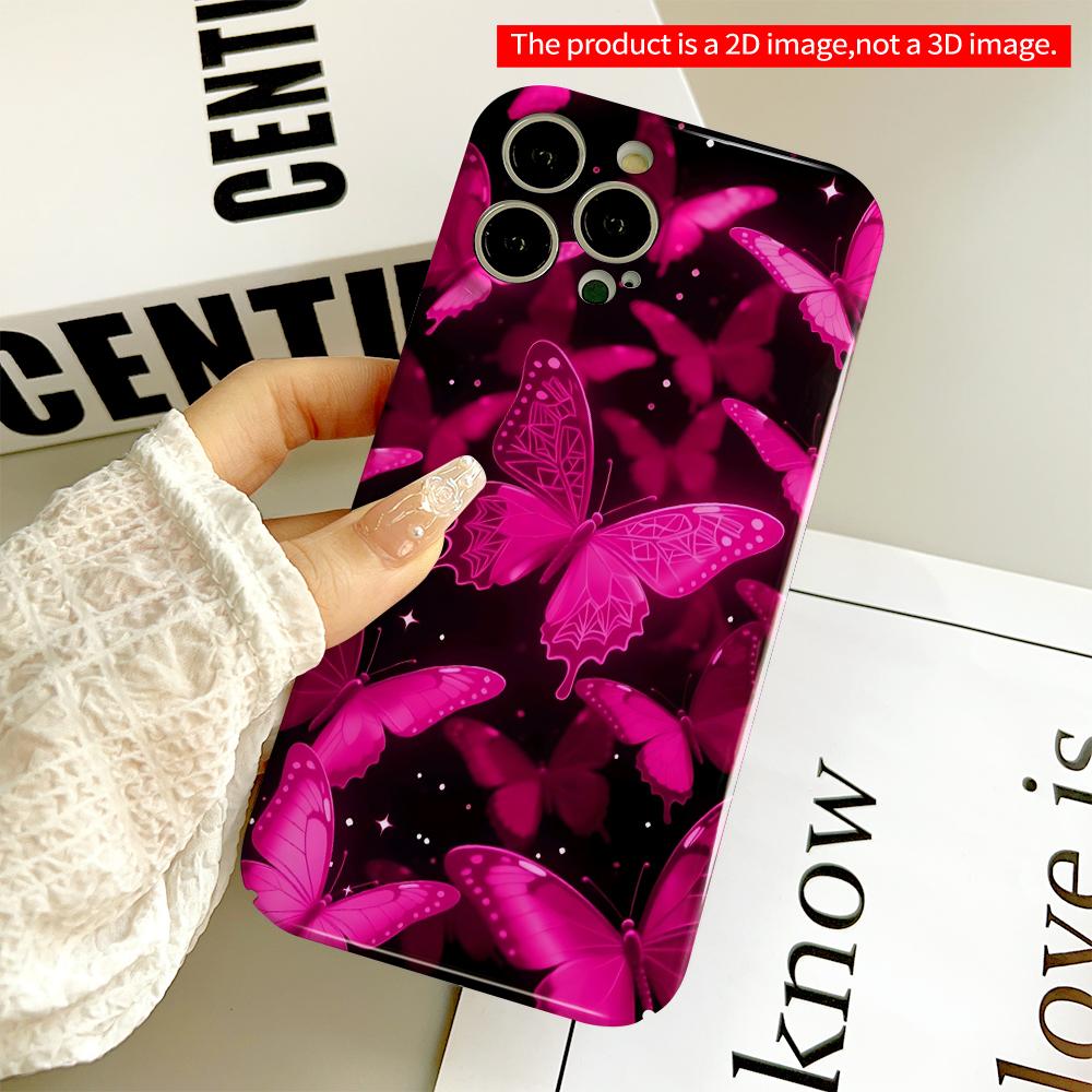 Glowing Pink Butterflies on Black Background All inclusive film hard phone case, compatible with iPhone 18 Pro Max 17 16 15 14 13 12 11