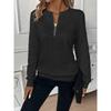 Women's New V-neck Zipper Fashionable Casual Solid Color Texture Long-sleeved Pullover Women's Out-of-street Style Pullover