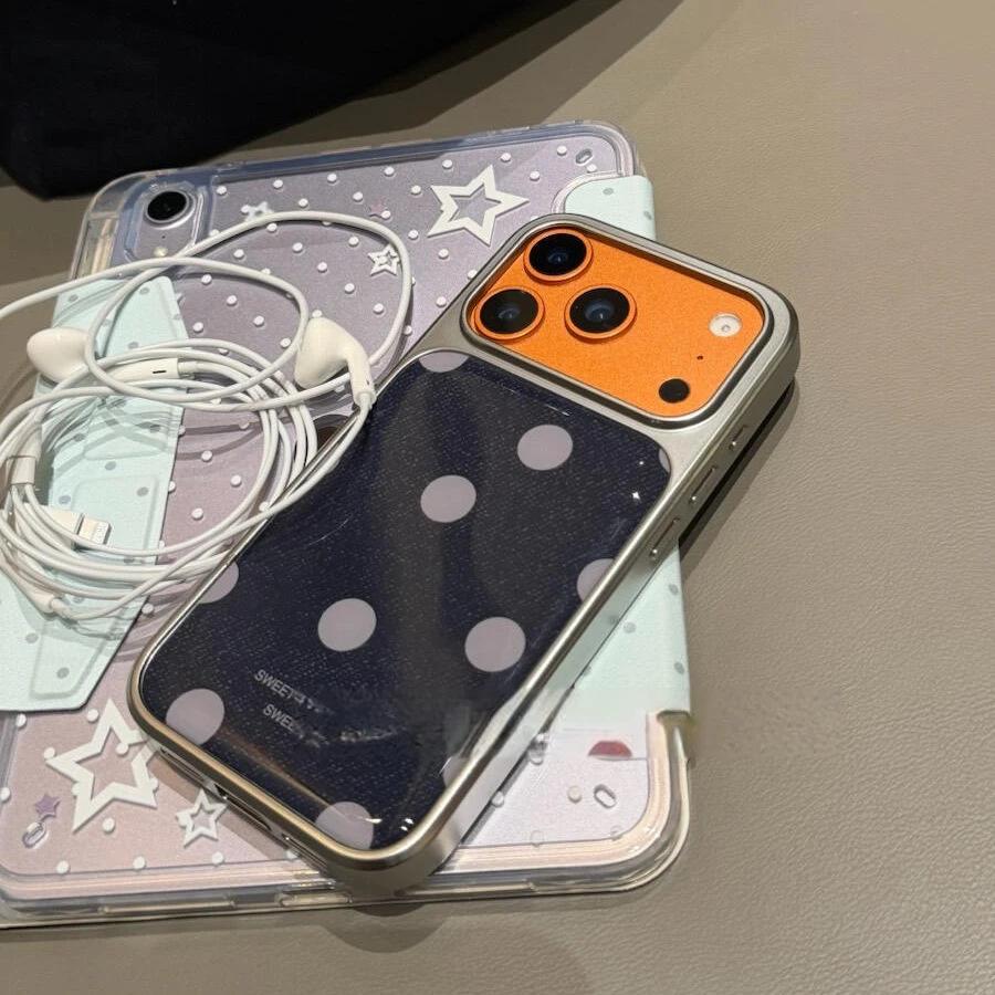 Корейский ретро-деним в горошек подходит для Apple 16/17Pro Эпоксидный чехол для телефона с защитой от конденсата IP15 нишевый 14 комплектов