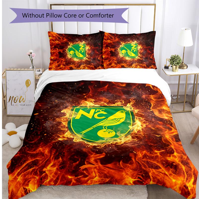 Norwich City Football Printed 3 Pieces Bedding Set, Comfortable Skin Friendly Bedroom Duvet Cover Set