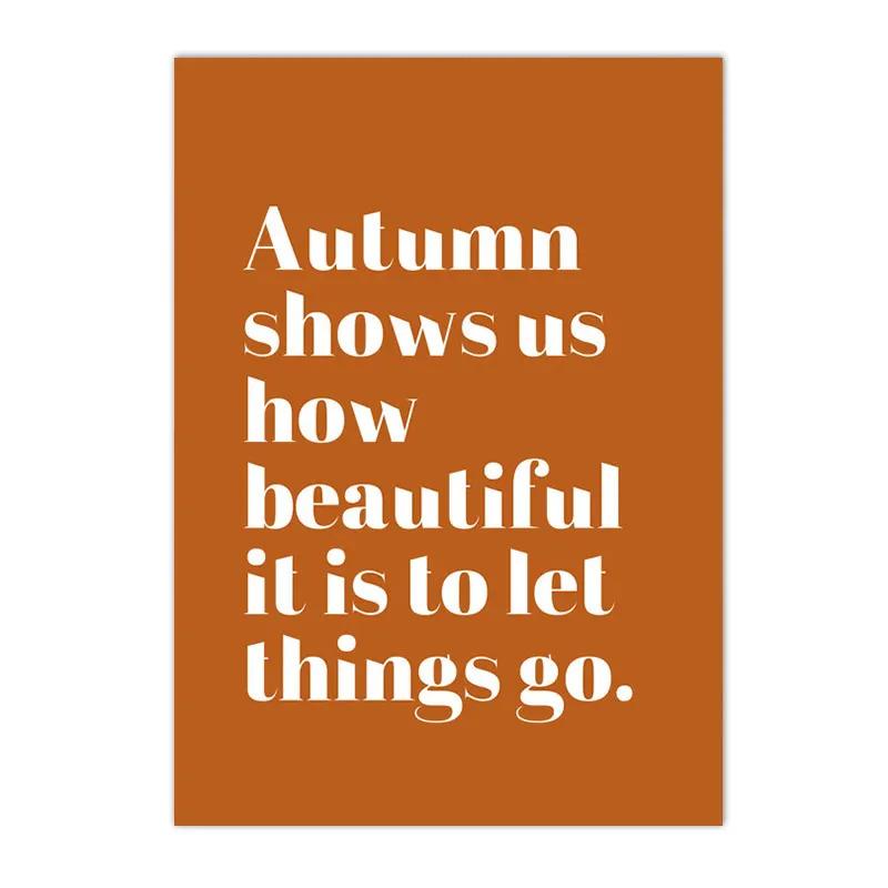 Canvas Painting Autumn Scenery Leaf Poster Print Nordic Wall Pictures Living Room Home Decor Hello Pumpkin Art