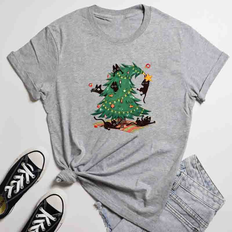 Cute Christmas Tree Cat Lover TShirt Funny Winter Xmas Holiday Tee Retro Merry Catmas Festive Shirt