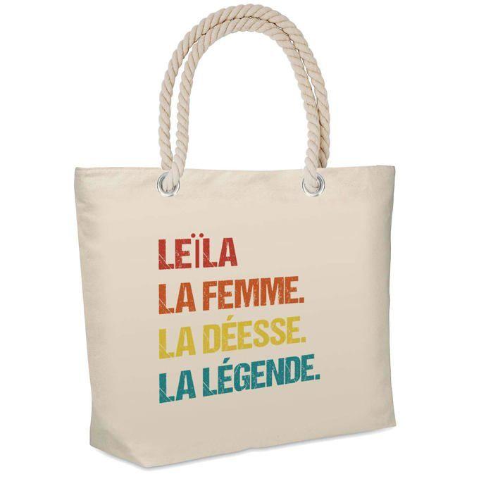 Sac de plage - PLANETEE - Leïla Déesse Légende Vintage - Coton imprimé France - Beige - Grande contenance