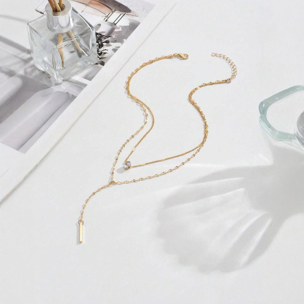 Элегантное Y-образное ожерелье с бриллиантами на ключицу с легкой роскошью и сексуальным многослойным дизайном