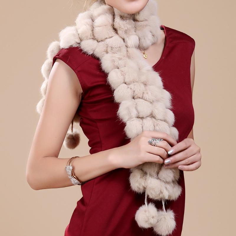 Women Winter Warm Rabbit Fur Scarf Hot Sale Natural Rabbit Fur Muffle Lady Scarves