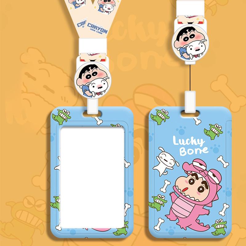 Cartoon Crayon Shin-Chan Id Badge Card Holder Lanyard Bus Card Student Card Case Neck Strap Credentials Photo Protector Cover