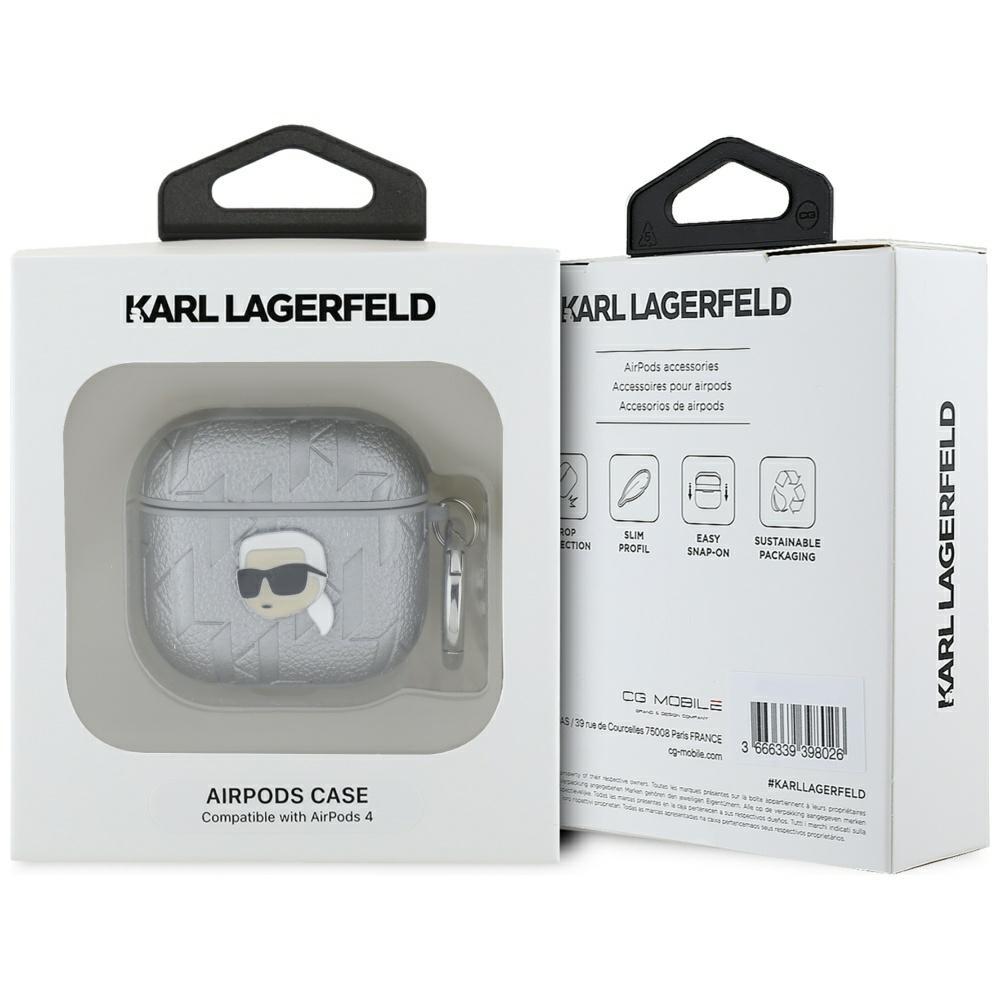 Etui do AirPods 4 Karl Lagerfeld Monogram Karl Head Srebrny