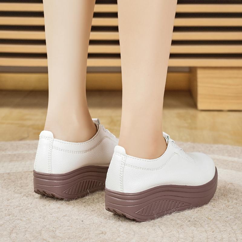 Женские туфли на платформе черные повседневные элегантные кожаные белые туфли на толстой подошве с эффектом увеличения роста Shake Shoes