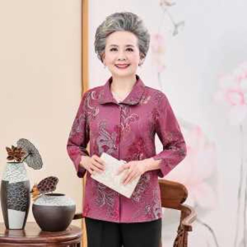 Блузка с цветочным принтом для пожилых женщин Свободная с длинным рукавом Элегантная повседневная рубашка