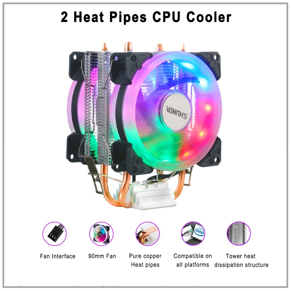 IWONGOU X99 Processor Cooler LGA2011 2 Heatpipes Radiator 90mm RGB Fan 3Pin Cooling CPU for Intel LGA 2011/1366/1700/AMD/1156