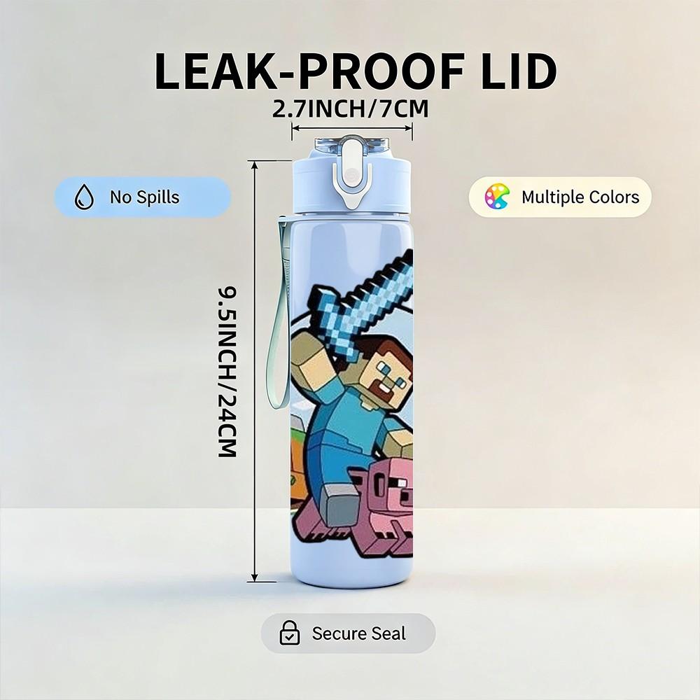 1PC Boy And Pig Cartoon 750ml Color Plastic Sports Water Bottle Leakproof Flip Straw Lid Suitable for Sports Office Home Use